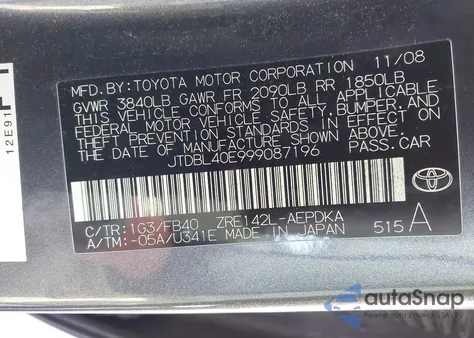 2009 Toyota Corolla Le z USA, uszkodzony, nr VIN JTDBL40E999087196
